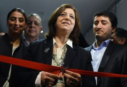 Sina Mohamed, la representante de los kurdos sirios, en la inauguración de su oficina en Moscú.