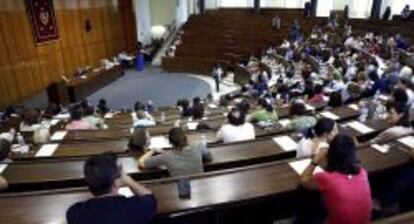 Una de las aulas de la Facultad de Derecho de la Universidad Complutense donde se realizan las pruebas.