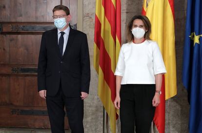 Reunión de Ximo Puig y Teresa Ribera en el Palau de la Generalitat.