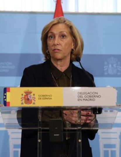La delegada del Gobierno en Madrid, Concepción Dancausa, durante la rueda de prensa.