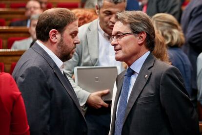 Junqueras y Mas, durante el Debate de Pol&iacute;tica General