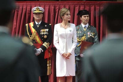 La reina Letizia, durante el acto de reconocimiento a la labor desarrollada por la Guardia Civil en el Pa&iacute;s Vasco.
