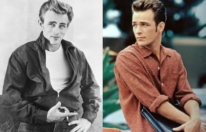 Não são a mesma pessoa: na foto em preto e branco é James Dean e na colorida é Luke Perry