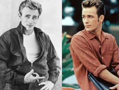 Não são a mesma pessoa: na foto em preto e branco é James Dean e na colorida é Luke Perry