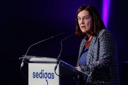 La presidenta de la Comisión Nacional de los Mercados y la Competencia (CNMC), Cani Fernández, en el acto de Sedigas, este martes en Madrid.