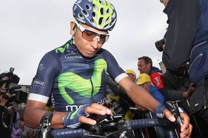 Nairo Quintana, antes del comienzo de la tercera etapa.