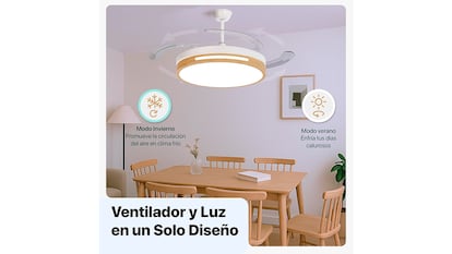 Ventilador de techo sobre fondo blanco.