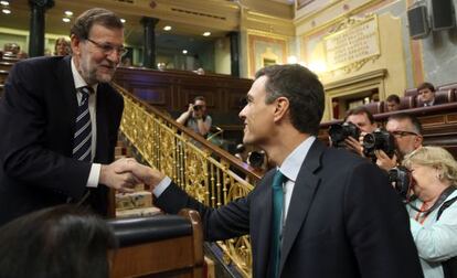 Mariano Rajoy y Pedro S&aacute;nchez en el Congreso.