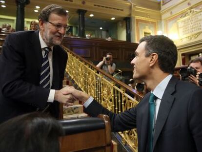 Mariano Rajoy y Pedro S&aacute;nchez en el Congreso.