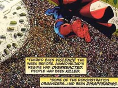 <b>Superman sobrevuela una manifestación contra el régimen iraní</b>