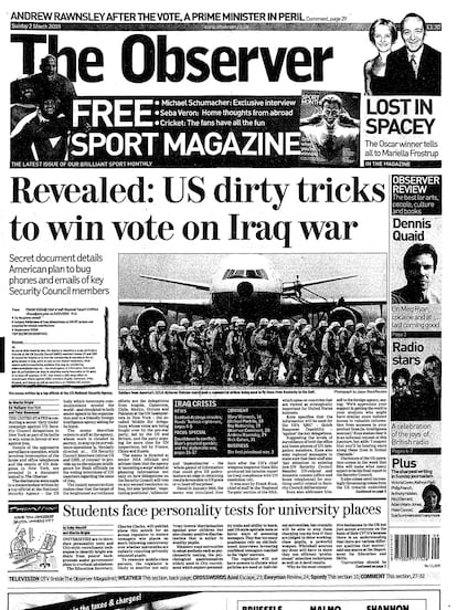 Portada del periódico ‘The Observer’ del 2 de marzo de 2003.