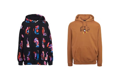 Las sudaderas se llevan 'oversize', como estas de Desigual (antes 89,95€, ahora 62,96€) y GAP (38,95€), respectivamente. Disponibles en Las Rozas Village y La Roca Village.