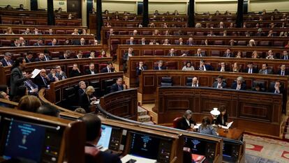 Pablo Iglesias interviene en la sesión de control al Gobierno este miércoles en el Congreso de los Diputados.