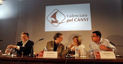 Ximo Puig, Joan Romero, Marga Sanz y Enric Morera, durante el debate. 