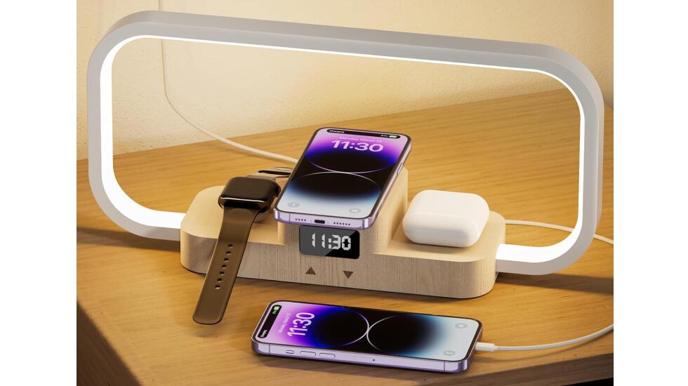 Lámpara de noche con cargador inalámbrico.