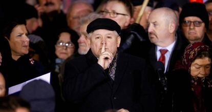 Jaroslaw Kaczynski durante una manifestación en Warsaw.