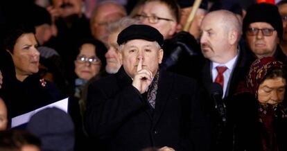 Jaroslaw Kaczynski durante una manifestaci&oacute;n en Warsaw.