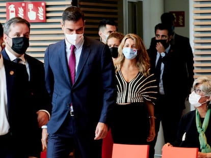 Yolanda Díaz y Pedro Sánchez, el 27 de septiembre en Santander (Cantabria).