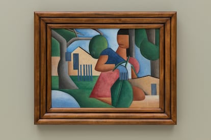 'A caipirinha', la obra de Tarsila do Amaral que sale a subasta por decisión de una juez, durante su exposición pública en una galería de São Paulo.