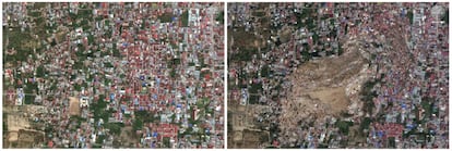 Uno de los barrios de Palu, en la isla de Célebes, en dos imágenes: una tomada el 17 de agosto y otra el 1 de octubre, tras el terremoto. La zona de Palu y Donggala ha sido golpeada por tsunamis y terremotos en varias ocasiones en los últimos 100 años. Por ejemplo, en 1938 una gran ola mató a más de 200 personas y destruyó cientos de casas en Donggala.