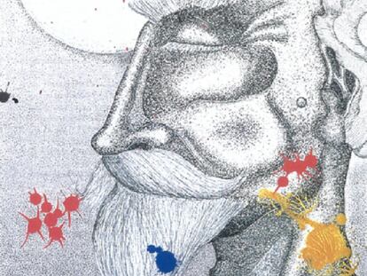 Cervantes, dibujado por Fernando del Paso, en la portada de la programación del festival.
