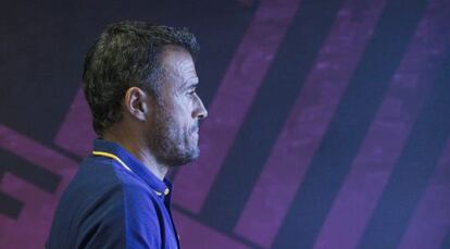 Luis Enrique, després de la roda de premsa d'ahir.