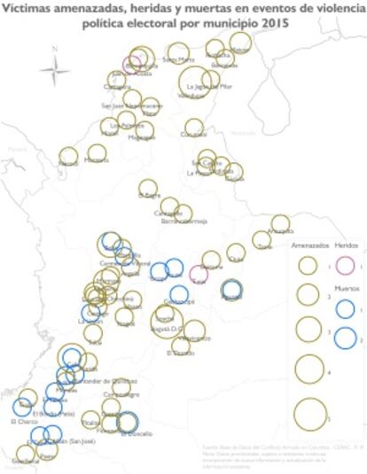 Mapa sobre violencia y amenazas en Colombia
