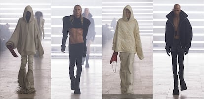 Modelos desfilan con las propuestas de Rick Owens para la colección otoño/invierno 2025-2026.