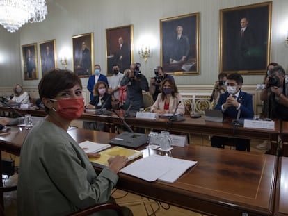 Isabel Rodríguez, ministra de Política Territorial, este lunes en la reunión de la comisión bilateral entre el Gobierno y la Generalitat.