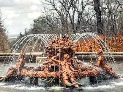 La fuente del Canastillo, una de las 26 del Palacio Real de La Granja de San Ildefonso (Segovia), el 26 de marzo.