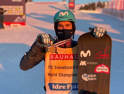 Lucas Eguibar, campeón del mundo de Snowboard, en Suecia.