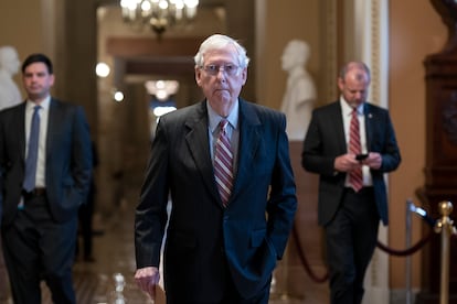 Senate Minority Leader Mitch McConnell, R-Ky., walks to the chamber at the Capitol in Washington, May 25, 2022