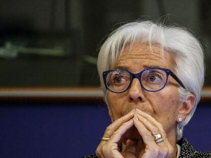 La presidenta del BCE, Christine Lagarde, durante una intervención en el Parlamento Europeo.