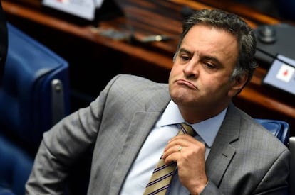 Aécio Nieves el día 25 de abril en el Senado.