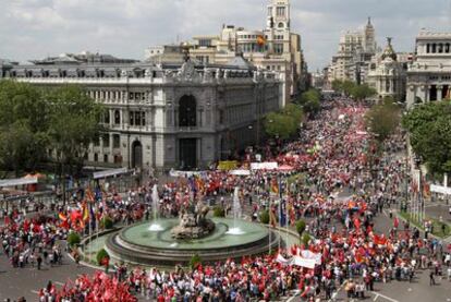 Vista, desde el edificio de la Casa de América, de la manifestación celebrada ayer en Madrid.