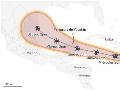 El paso pronosticado del huracán 'Beryl', a 2 de julio.