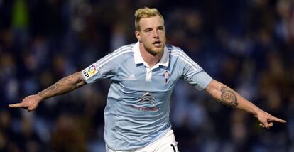 Guidetti celebra su segundo gol ante el Levante.