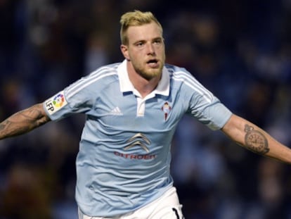 Guidetti celebra su segundo gol ante el Levante.