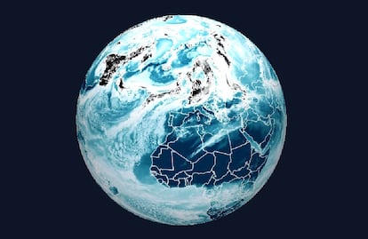 Simulación de la radiación térmica superficial de la Tierra.