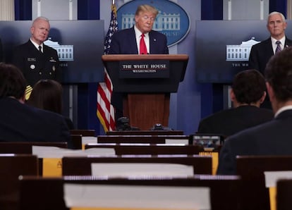 Donald Trump durante la rueda de prensa del Comité Técnico del Coronavirus.