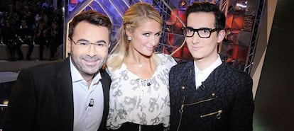 Jorge Javier Vázquez (izquierda), Paris hilton (centro) y Crowford (derecha).