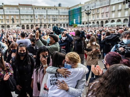 Demonstrators call for justice for Samuel Luiz at a protest in A Coruña on Monday.