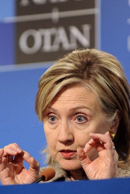 Hillary Clinton, durante la conferencia de prensa en Tallin.