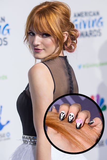 La actriz adolescente Bella Thorne viste su manicura con un divertido esmoquin, tal y como anticipó Zooey Deschanel.