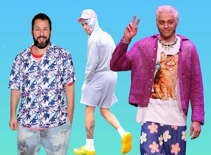 Adam Sandler, Justin Bieber y Pete Davidson, el ejemplo viviente de que se puede ser poderoso, millonario y 'fistro' en el vestir.