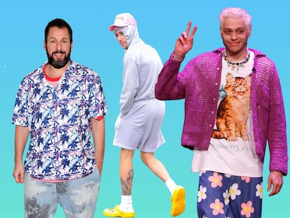 Adam Sandler, Justin Bieber y Pete Davidson, el ejemplo viviente de que se puede ser poderoso, millonario y 'fistro' en el vestir.