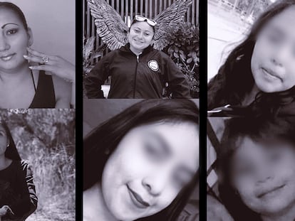 Mujeres víctimas de feminicidio el mes de marzo de 2021.
En orden de aparición: Victoria Salazar, Karla, Maricela, Ivonne Gallegos, Wendy y Nicole.