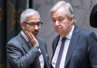 ONU: António Guterres y Mohamed Abushahab en una reunión del Consejo de Seguridad