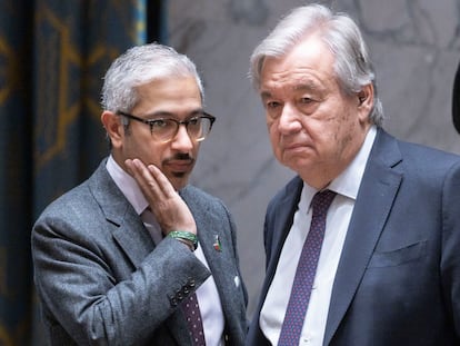 ONU: António Guterres y Mohamed Abushahab en una reunión del Consejo de Seguridad