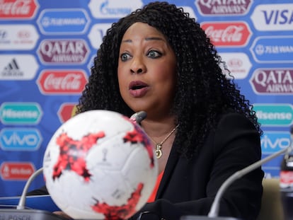 FIFA secretary general Fatma Samoura talks to the media during a news conference at the St. Petersburg Stadium, Russia, on June 16, 2017.